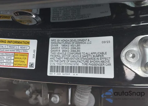 2023 Honda Accord Ex from USA, damaged, VIN 1HGCY1F31PA019790